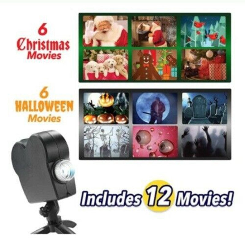 Christmas Halloween Laser Projector 12 Movies Disco Light Mini Window Home Theater Projector Indoor Outdoor Wonderland Projector