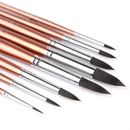 Pocket Artist 8pcs Round Watercolor Paint Brush Set Goat Hair