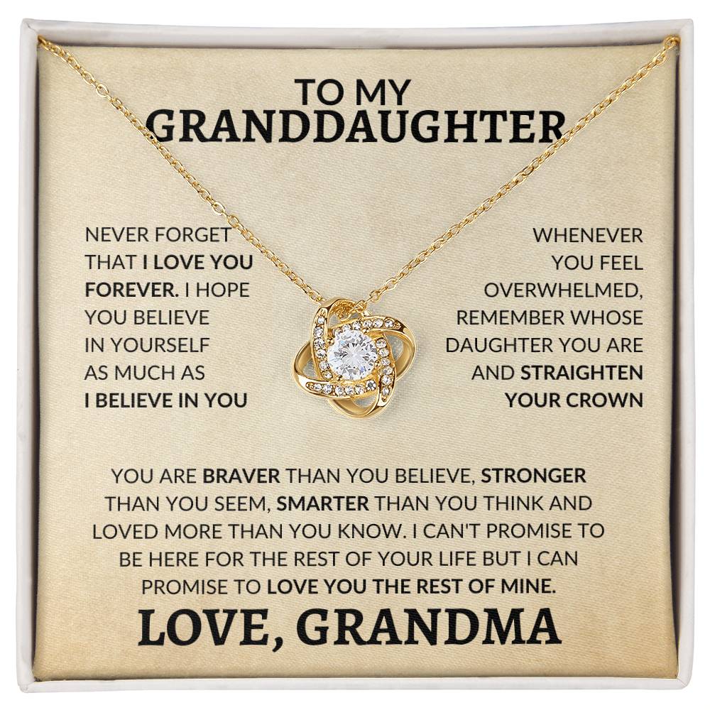 To My Granddaughter Straighten Your Crown Love Grandma Love Knot Necklace