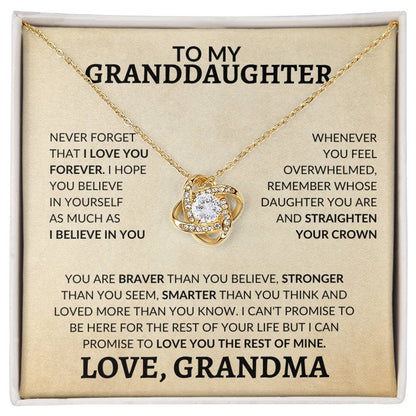 To My Granddaughter Straighten Your Crown Love Grandma Love Knot Necklace