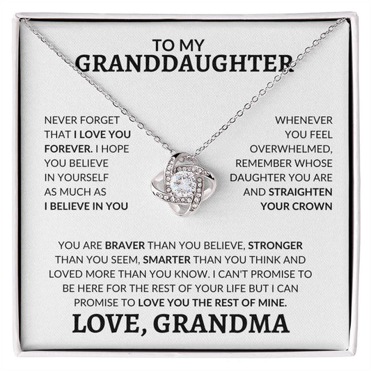 To My Granddaughter Straighten Your Crown Love Grandma Love Knot Necklace