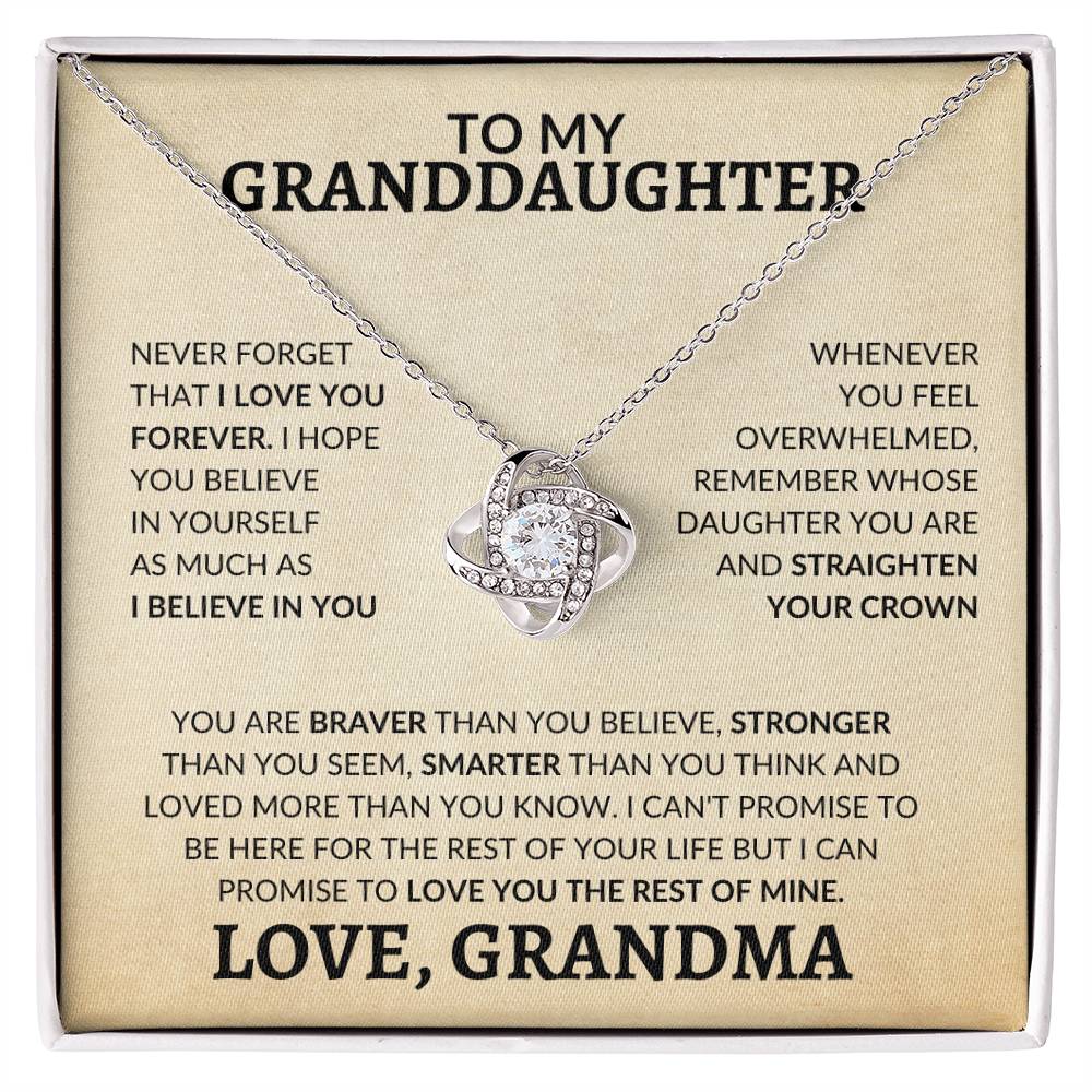 To My Granddaughter Straighten Your Crown Love Grandma Love Knot Necklace