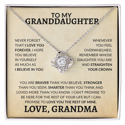 To My Granddaughter Straighten Your Crown Love Grandma Love Knot Necklace