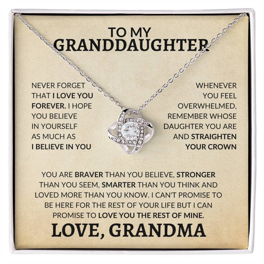 To My Granddaughter Straighten Your Crown Love Grandma Love Knot Necklace