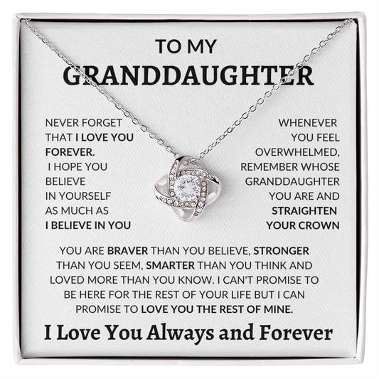 To My GrandDaughter Straighten Your Crown Love Knot Necklace