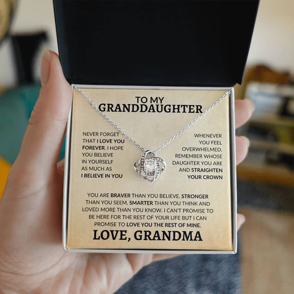 To My Granddaughter Straighten Your Crown Love Grandma Love Knot Necklace