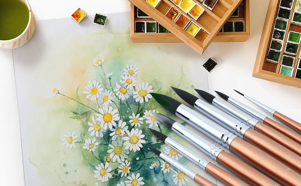Pocket Artist 8pcs Round Watercolor Paint Brush Set Goat Hair